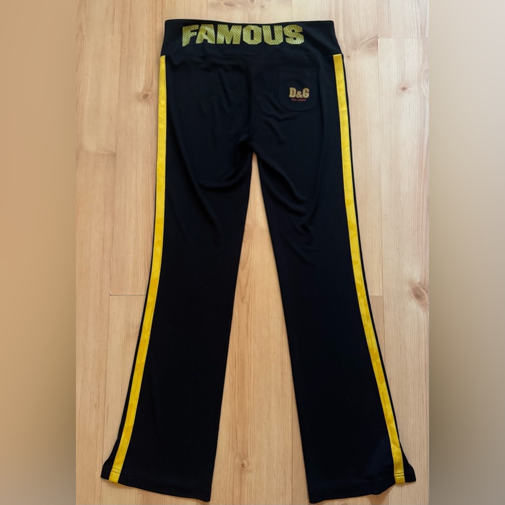 D&G - “Super Famous” Black Pants with Yellow Stripes